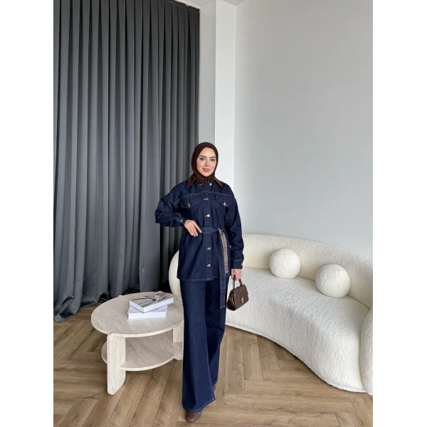 Yaka Detaylı Kot Takım