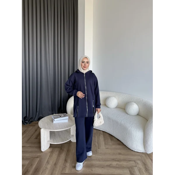 Yan Fermuarlı 3 İplik Takım - Lacivert