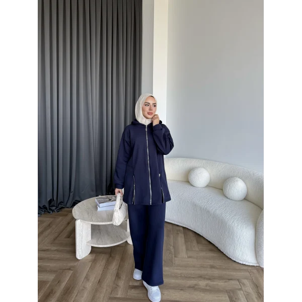 Yan Fermuarlı 3 İplik Takım - Lacivert