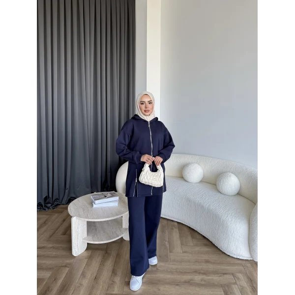 Yan Fermuarlı 3 İplik Takım - Lacivert