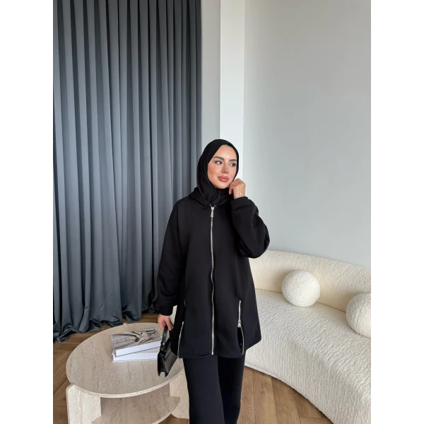 Yan Fermuarlı 3 İplik Takım - Siyah