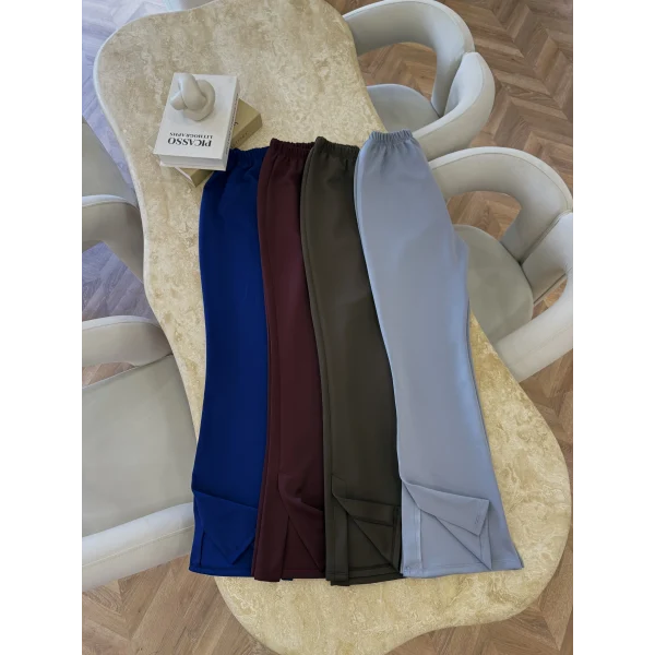 Yanı Kesik Paça Scuba Pantolon - Gri