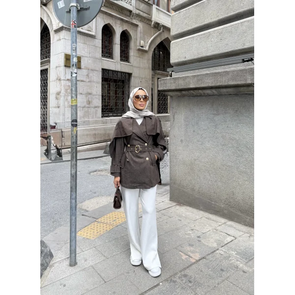 Yarasa Kollu Kruvaze Lupin Kot Ceket - Kahve