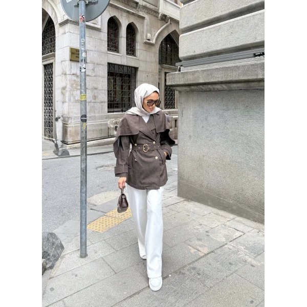 Yarasa Kollu Kruvaze Lupin Kot Ceket - Kahve