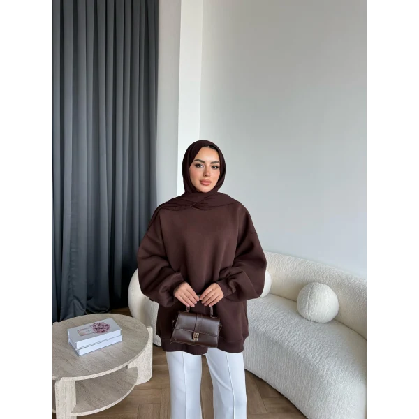 Yds-Oversize 3 İplik Sweat - Acı Kahve