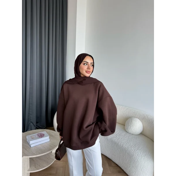 Yds-Oversize 3 İplik Sweat - Acı Kahve