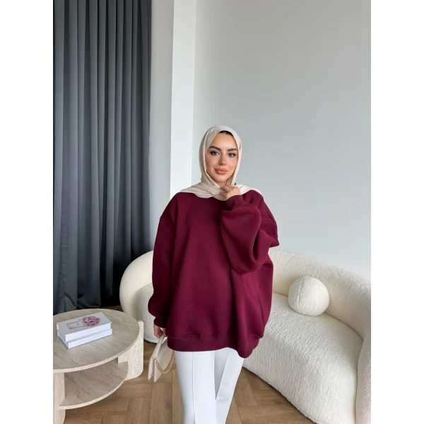 Yds-Oversize 3 İplik Sweat - Bordo