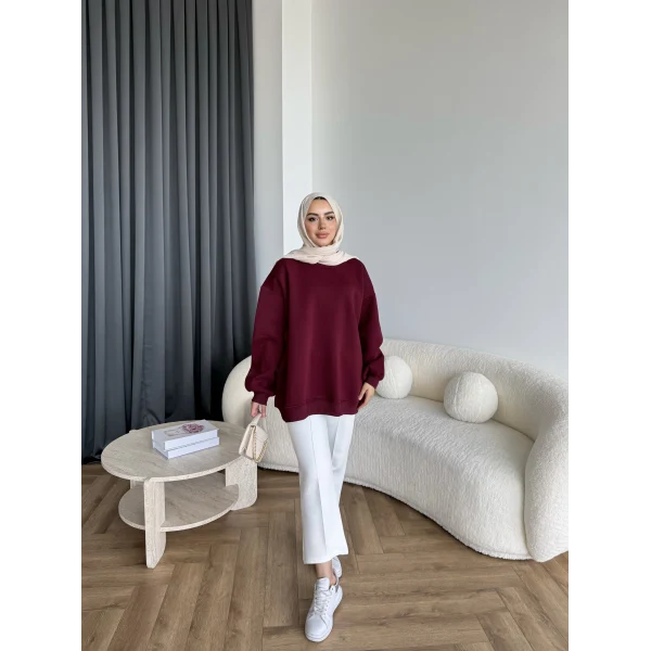 Yds-Oversize 3 İplik Sweat - Bordo