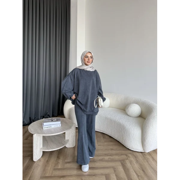 Yıkamalı Eşofman Takım - Antrasit