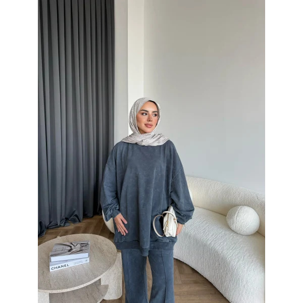 Yıkamalı Eşofman Takım - Antrasit