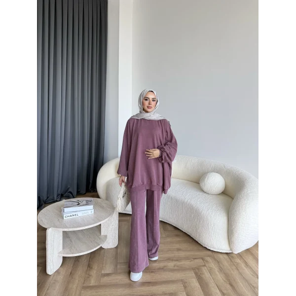 Yıkamalı Eşofman Takım - Bordo