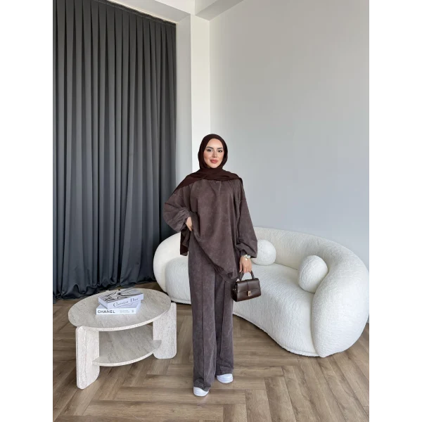 Yıkamalı Eşofman Takım - Kahve