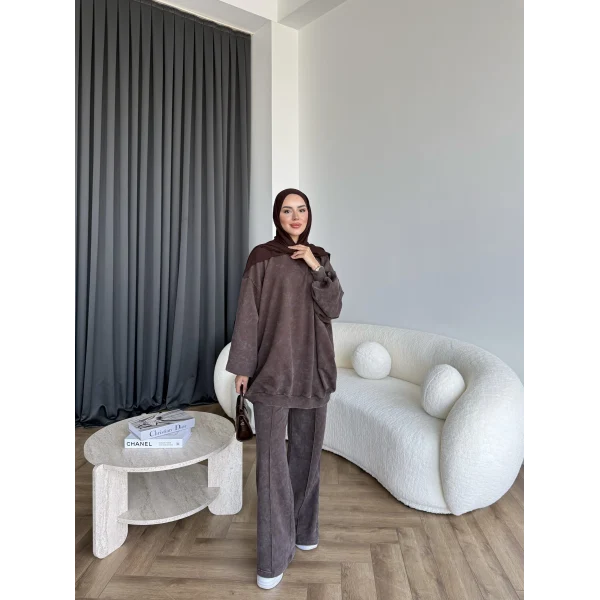 Yıkamalı Eşofman Takım - Kahve