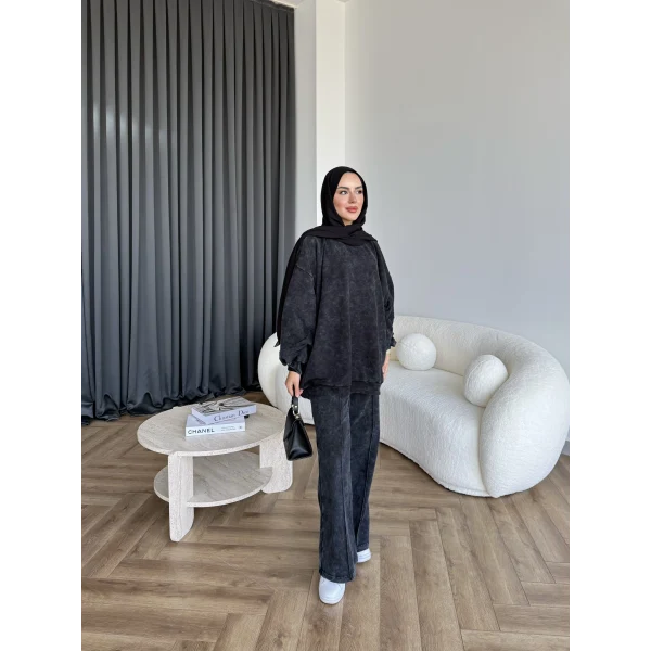 Yıkamalı Eşofman Takım - Siyah