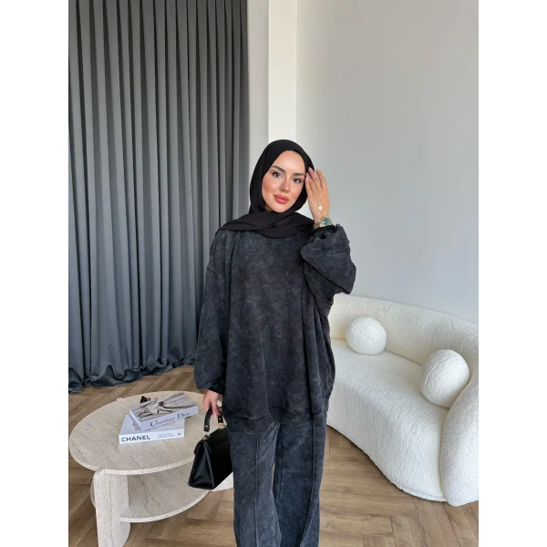 Yıkamalı Eşofman Takım - Siyah