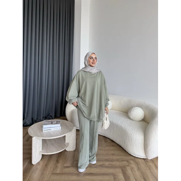 Yıkamalı Eşofman Takım - Yeşil
