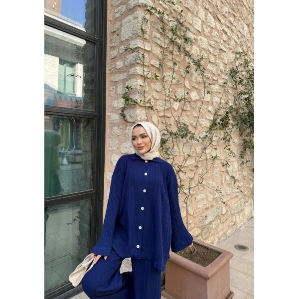 Zeyn Düğmeli Triko Takım - Lacivert