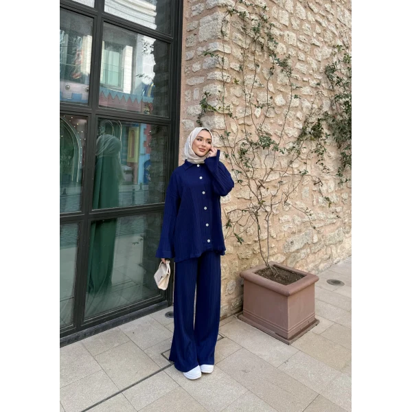 Zeyn Düğmeli Triko Takım - Lacivert