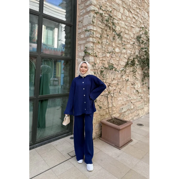 Zeyn Düğmeli Triko Takım - Lacivert