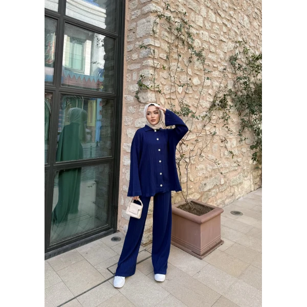 Zeyn Düğmeli Triko Takım - Lacivert