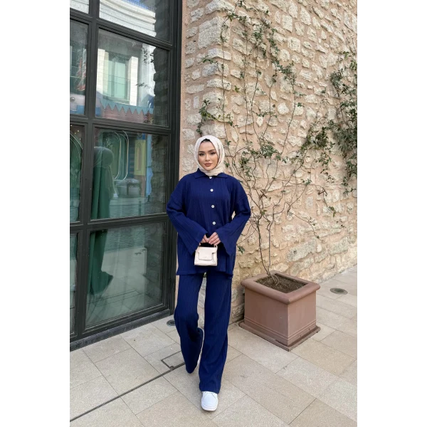 Zeyn Düğmeli Triko Takım - Lacivert