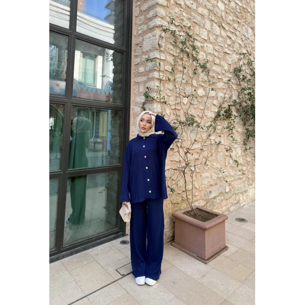 Zeyn Düğmeli Triko Takım - Lacivert