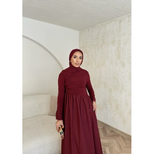 Zeynep Büzgü Detaylı Elbise - Bordo