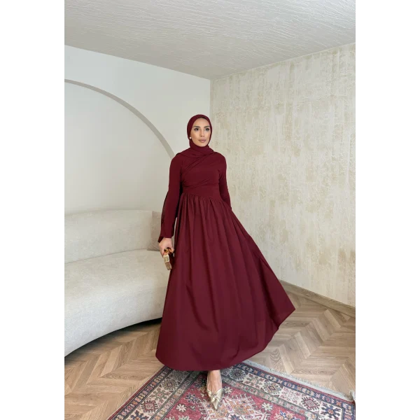 Zeynep Büzgü Detaylı Elbise - Bordo
