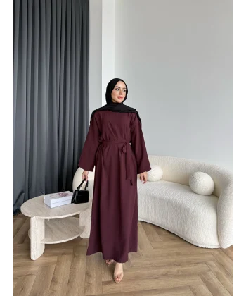 Adeny Krep Kumaş Elbise - Bordo