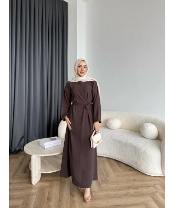 Adeny Krep Kumaş Elbise - Kahve