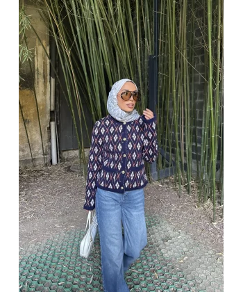 Baklava Desen Hırka - Lacivert