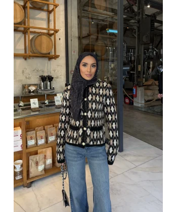 Baklava Desen Hırka - Siyah