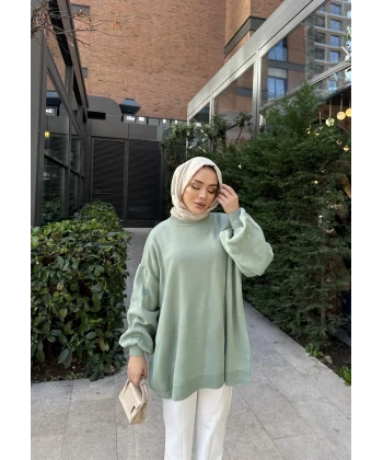 Balon Kol Triko Kazak - Mint