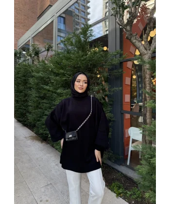 Balon Kol Triko Kazak - Siyah