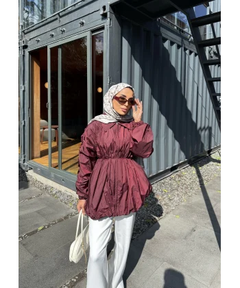 Belba Kol Büzgülü Trenç - Bordo