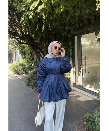 Belba Kol Büzgülü Trenç - Lacivert