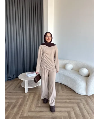 Btç-Özdet Yan Büzgülü Takım - Bej