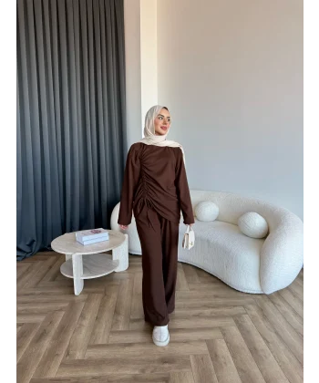 Btç-Özdet Yan Büzgülü Takım - Kahve