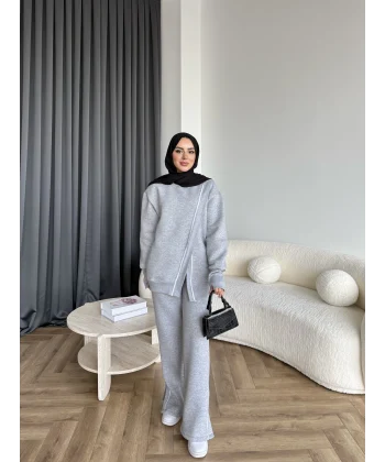 Btç-Suyn Şerit Detay 3 İplik Takım - Gri