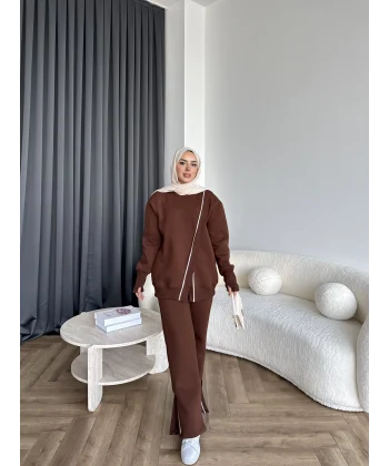 Btç-Suyn Şerit Detay 3 İplik Takım - Kahve