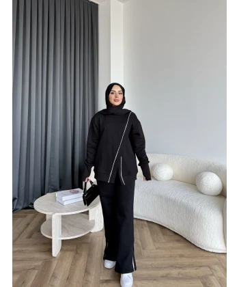 Btç-Suyn Şerit Detay 3 İplik Takım - Siyah