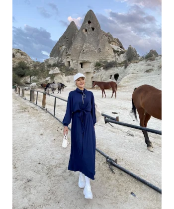 Cesla Fitilli Triko Elbise - Lacivert