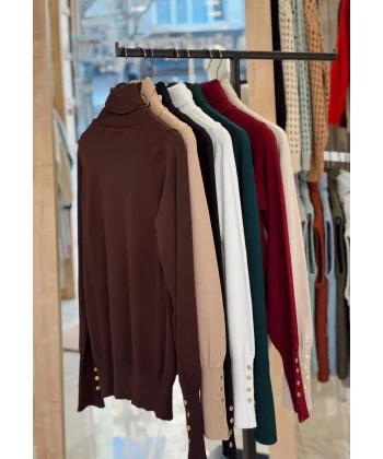 Dlvn İçlik Kolu Düğmeli Kazak - Beyaz