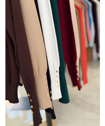 Dlvn İçlik Kolu Düğmeli Kazak - Siyah