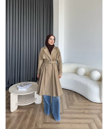Dökümlü Trençkot - Camel