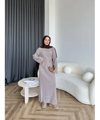 Dora Triko Elbise - Vizon