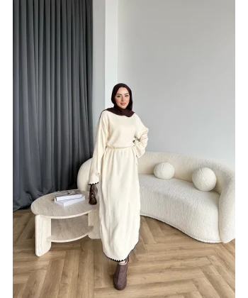 Doray Dantel Detaylı Elbise - Bej