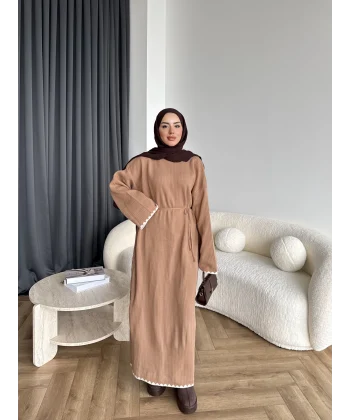 Doray Dantel Detaylı Elbise - Camel