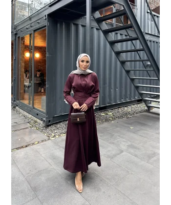 Düğme Detaylı Scuba Elbise - Bordo