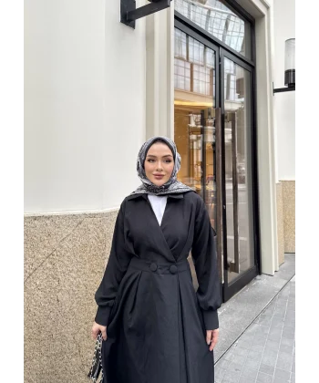 Düğmeli Anvelop Elbise - Siyah